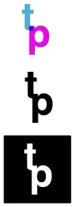 thought project logotype idea 2: letter "p" forming from the bottom curve of letter "t" to form lowercase initials of organization